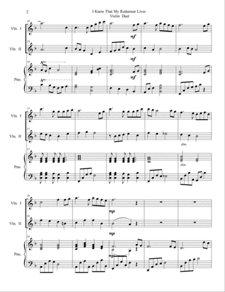 I Know That My Redeemer Lives violin duet String Duet scores gallery preview page 2