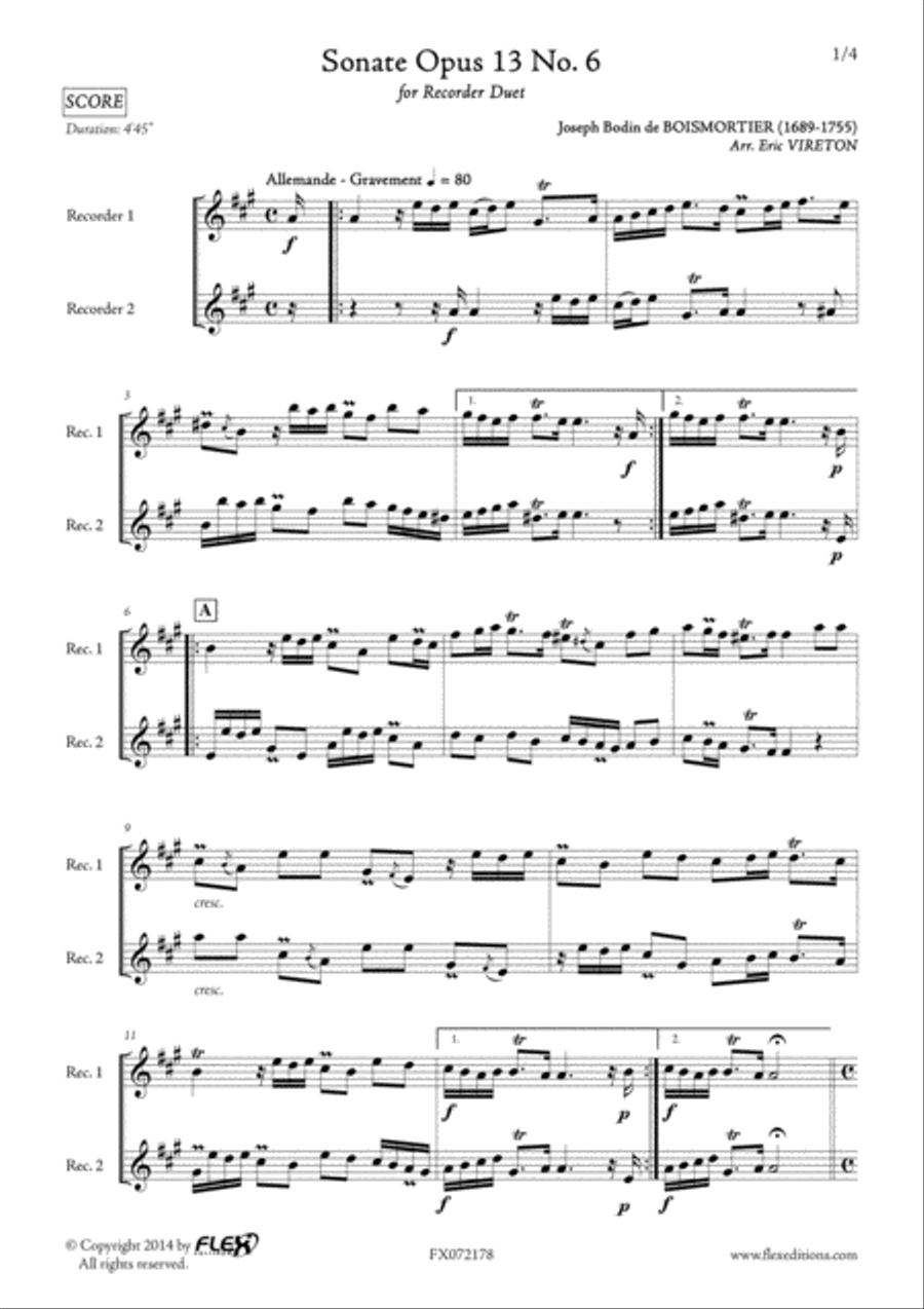 Sonata Opus 13 No. 6 Sonata Opus 13 No. 6 Woodwind Duet scores gallery preview page 2