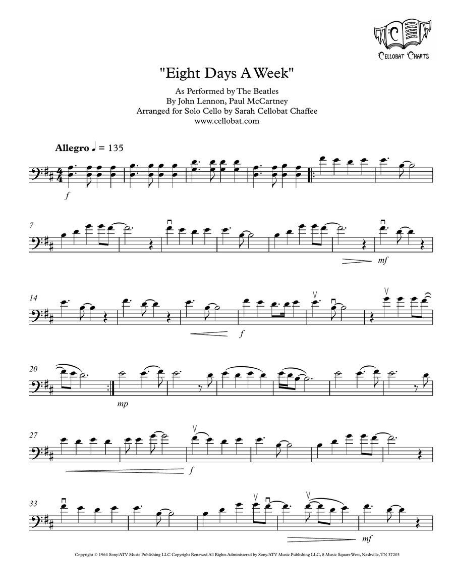 Eight Days A Week Cello Solo scores gallery preview page 1
