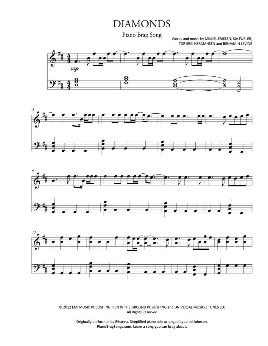 Diamonds Piano Solo scores gallery preview page 1