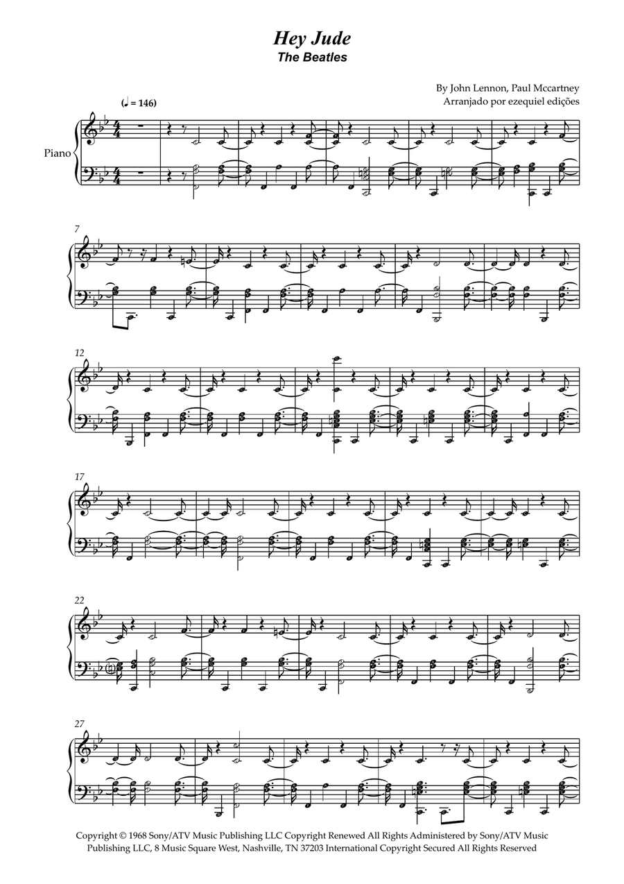 Hey Jude Easy Piano scores gallery preview page 1