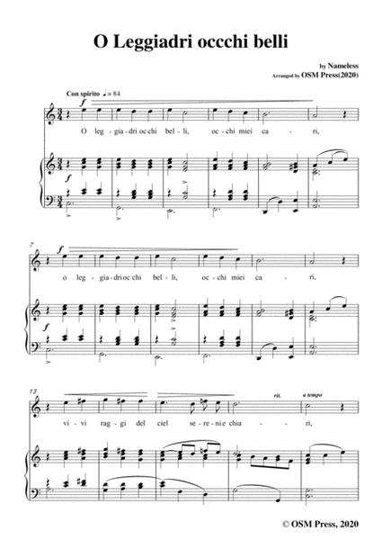 Nameless-O Leggiadri occchi belli,in C Major,for Voice&Piano image number null