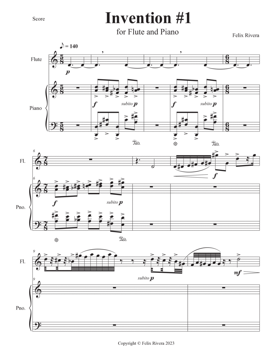 Invention #1 for Flute and Piano Flute Solo scores gallery preview page 1