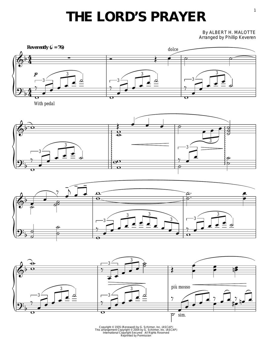 The Lord's Prayer (arr. Phillip Keveren) Piano Solo scores gallery preview page 1