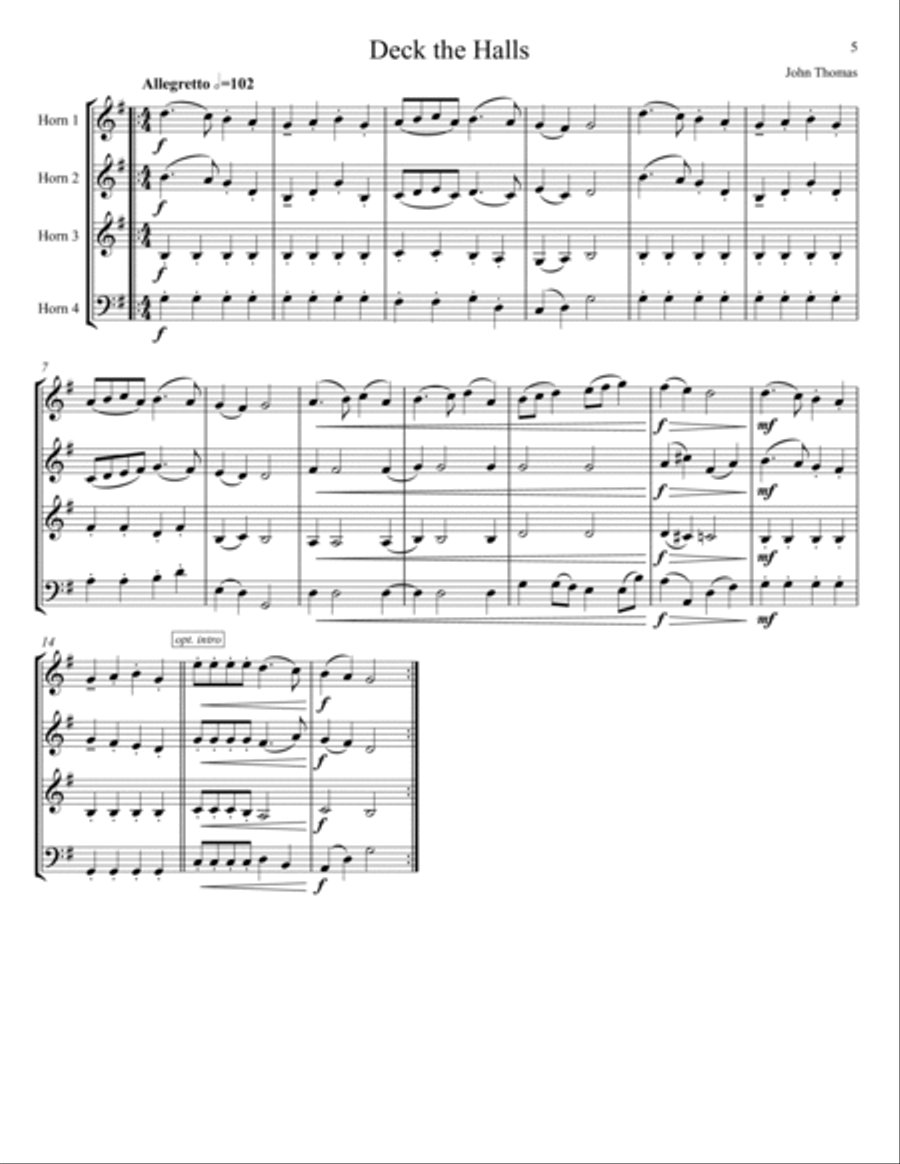Twenty Christmas Carols for French Horn Quartet French Horn Quartet scores gallery preview page 5