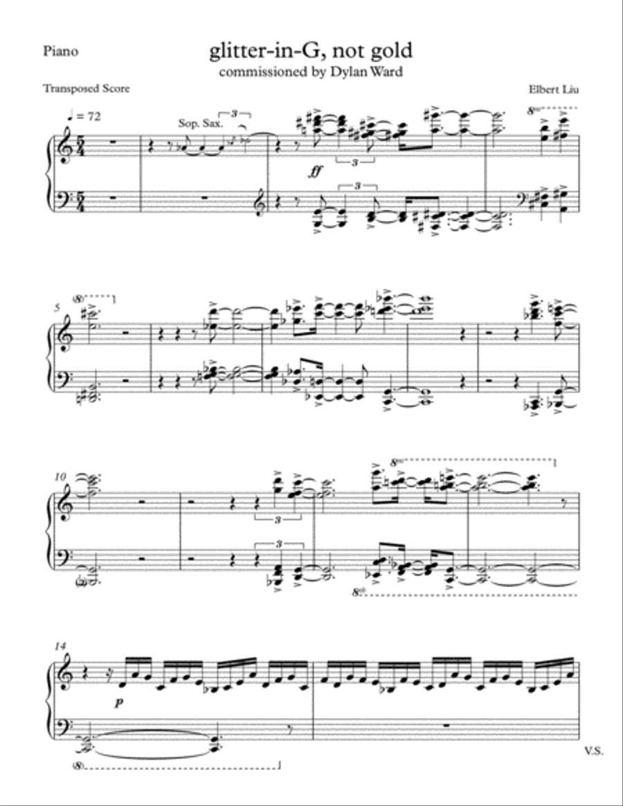 glitter-in-G, not gold for Alto Saxophone, Tenor Saxophone and Piano - Piano Part Small Ensemble scores gallery preview page 1