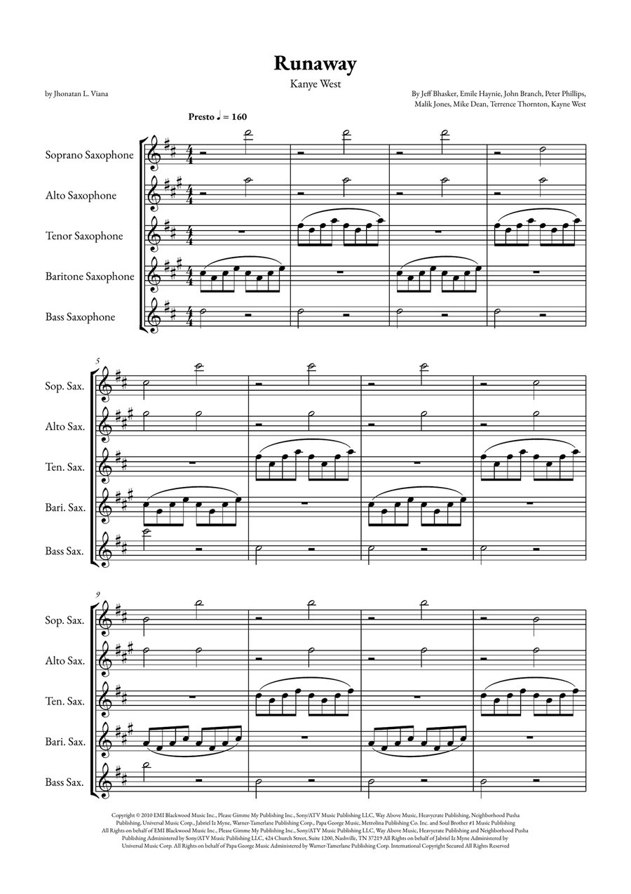 Runaway Saxophone Quintet scores gallery preview page 1