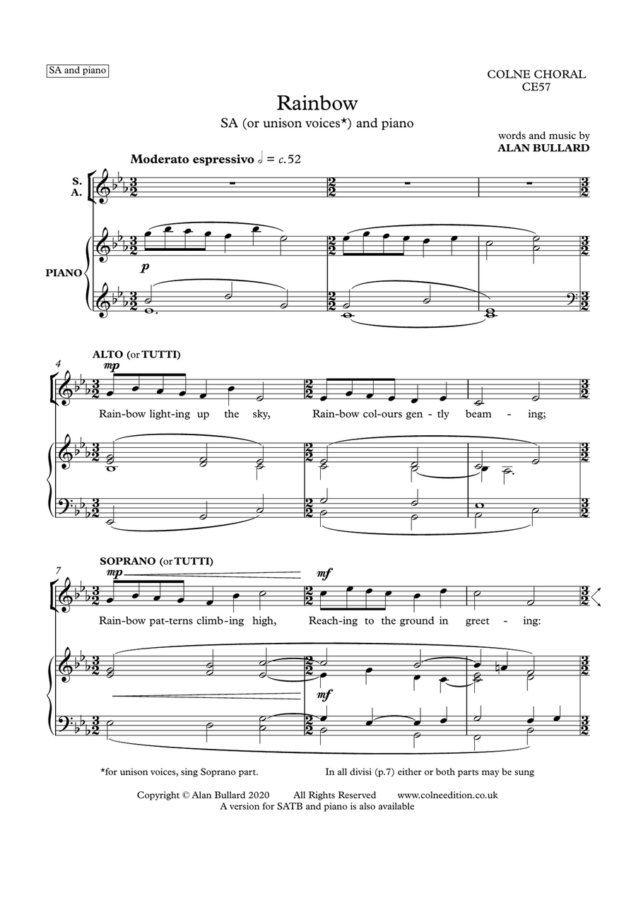 Rainbow (SA, or unison voices, and piano) SA scores gallery preview page 3