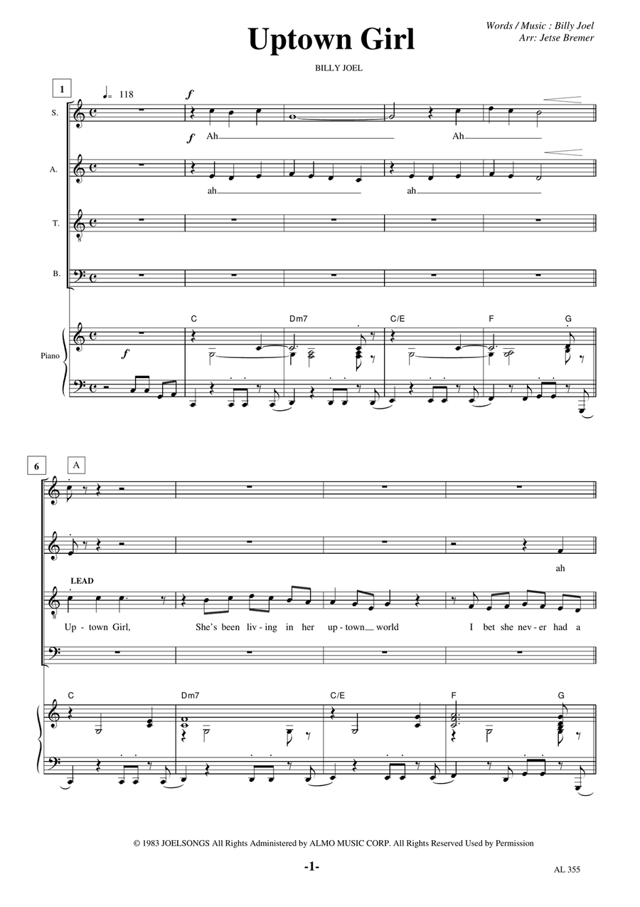 Uptown Girl 4-Part scores gallery preview page 1