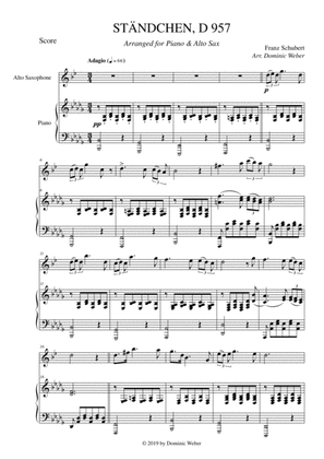 Book cover for Franz Schubert - Ständchen D 957 for Alto Saxophone & Piano