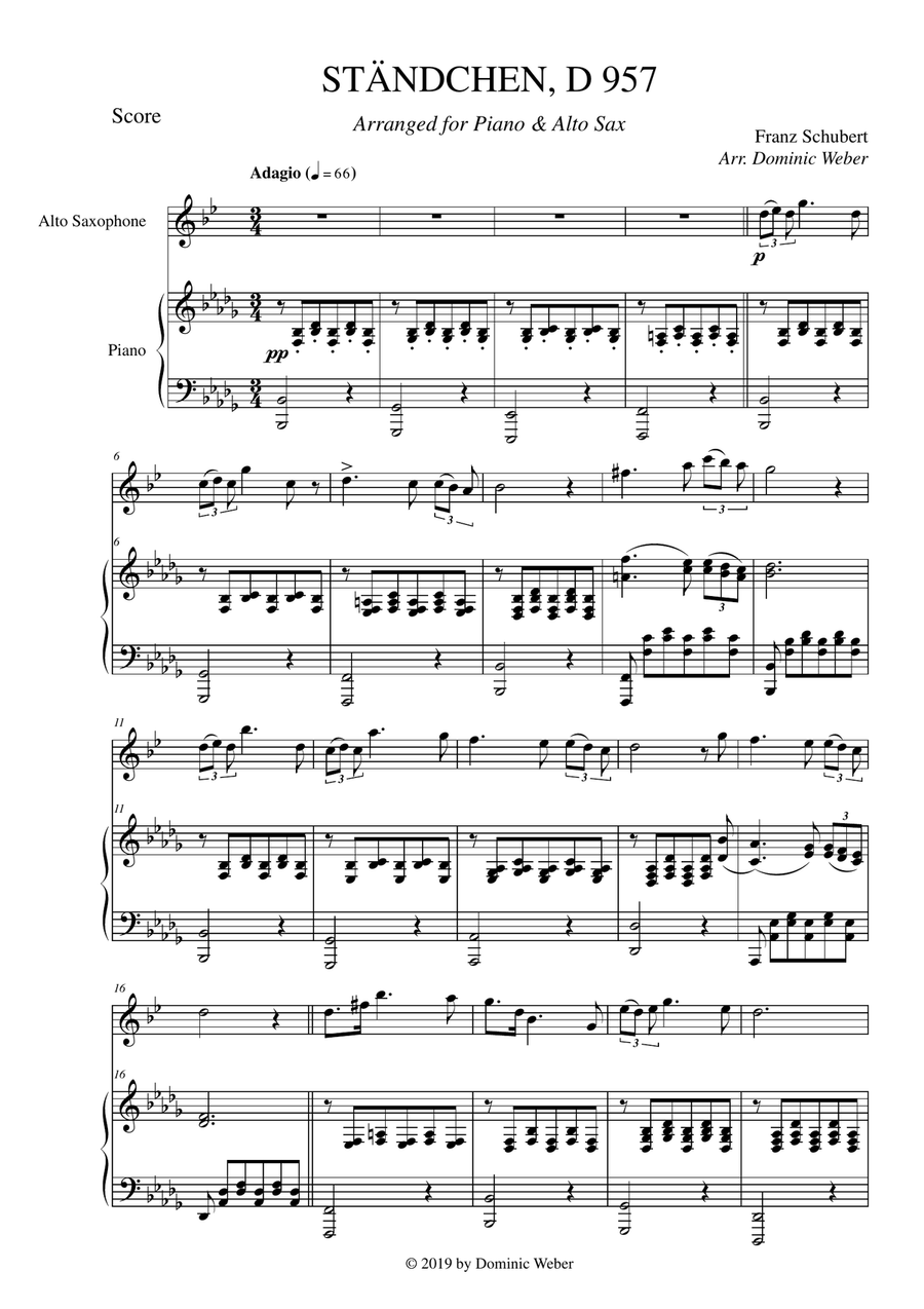 Franz Schubert - Ständchen D 957 for Alto Saxophone & Piano Franz Schubert - Ständchen D 957 for Alto Saxophone & Piano Alto Saxophone scores gallery preview page 1