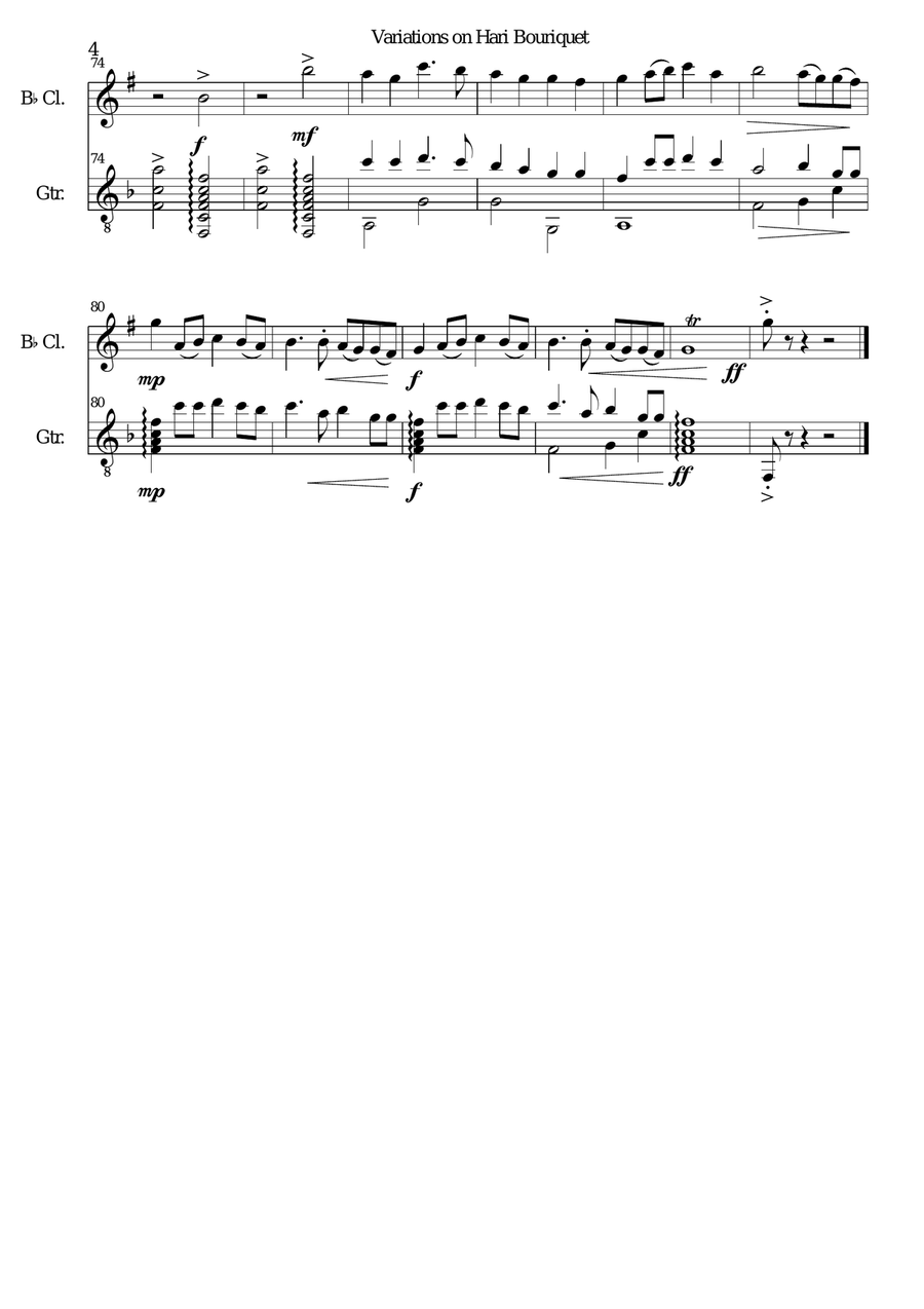 Variations on Hari Bouriquet for clarinet and guitar Clarinet scores gallery preview page 4