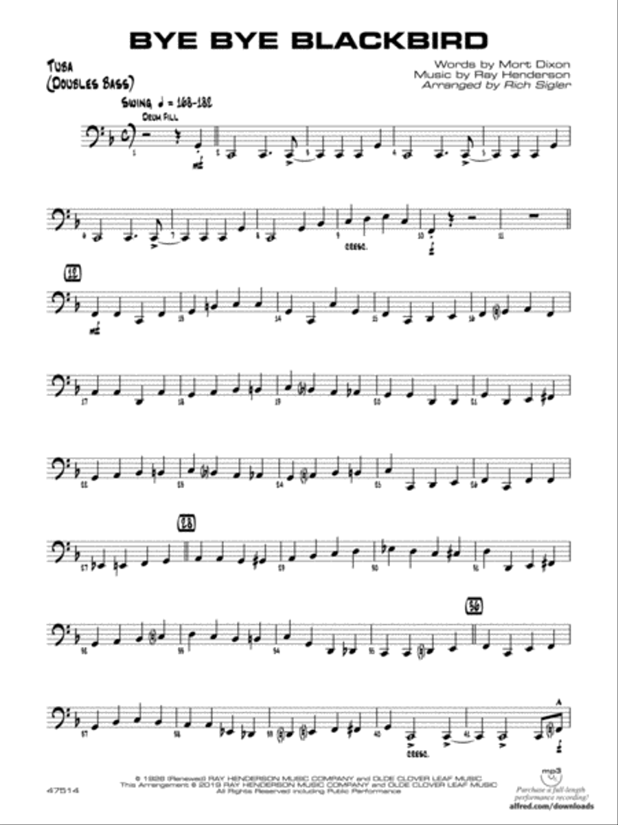 Bye Bye Blackbird: Tuba Bye Bye Blackbird: Tuba Jazz Ensemble scores gallery preview page 1