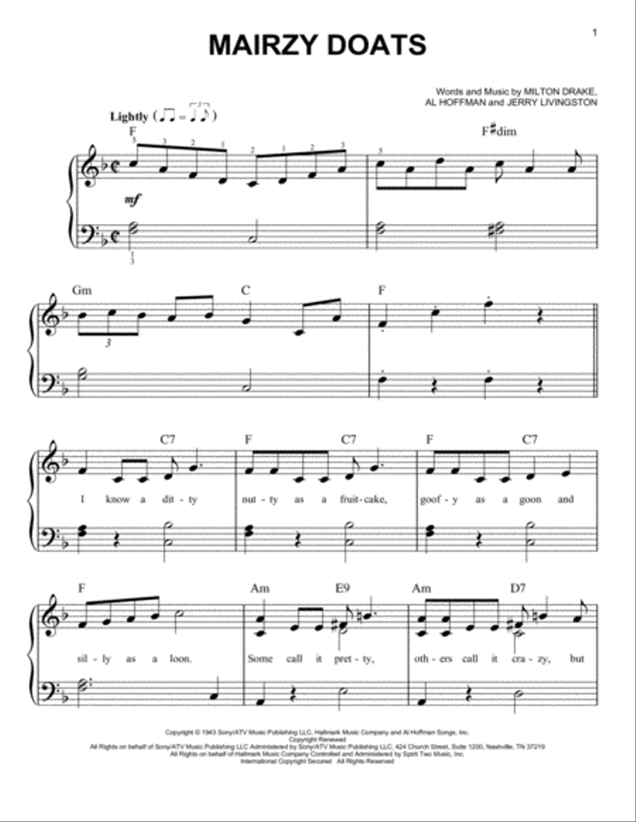 Mairzy Doats Mairzy Doats Easy Piano scores gallery preview page 1