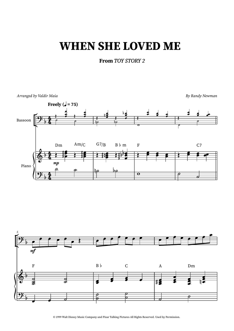When She Loved Me Bassoon scores gallery preview page 1