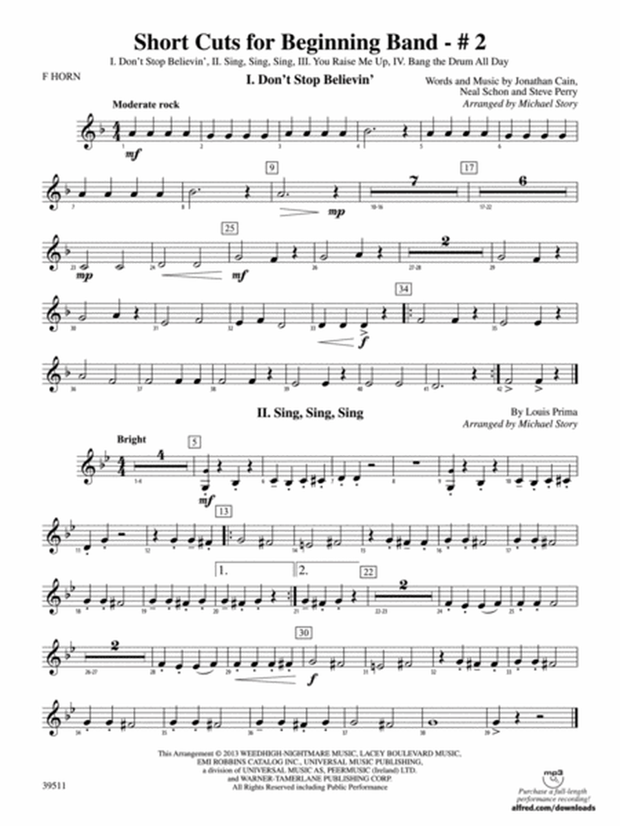 Short Cuts for Beginning Band -- #2: 1st F Horn