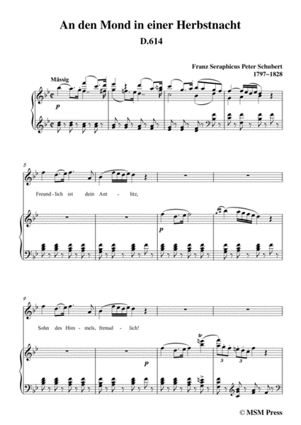 Schubert-An den Mond in einer Herbstnacht,D.614,in B flat Major,for Voice&Piano image number null