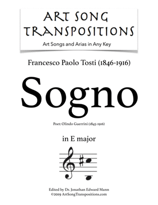 Book cover for TOSTI: Sogno (transposed to E major)