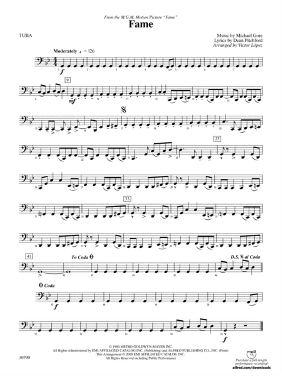 Fame (from the motion picture Fame): Tuba Concert Band scores gallery preview page 1