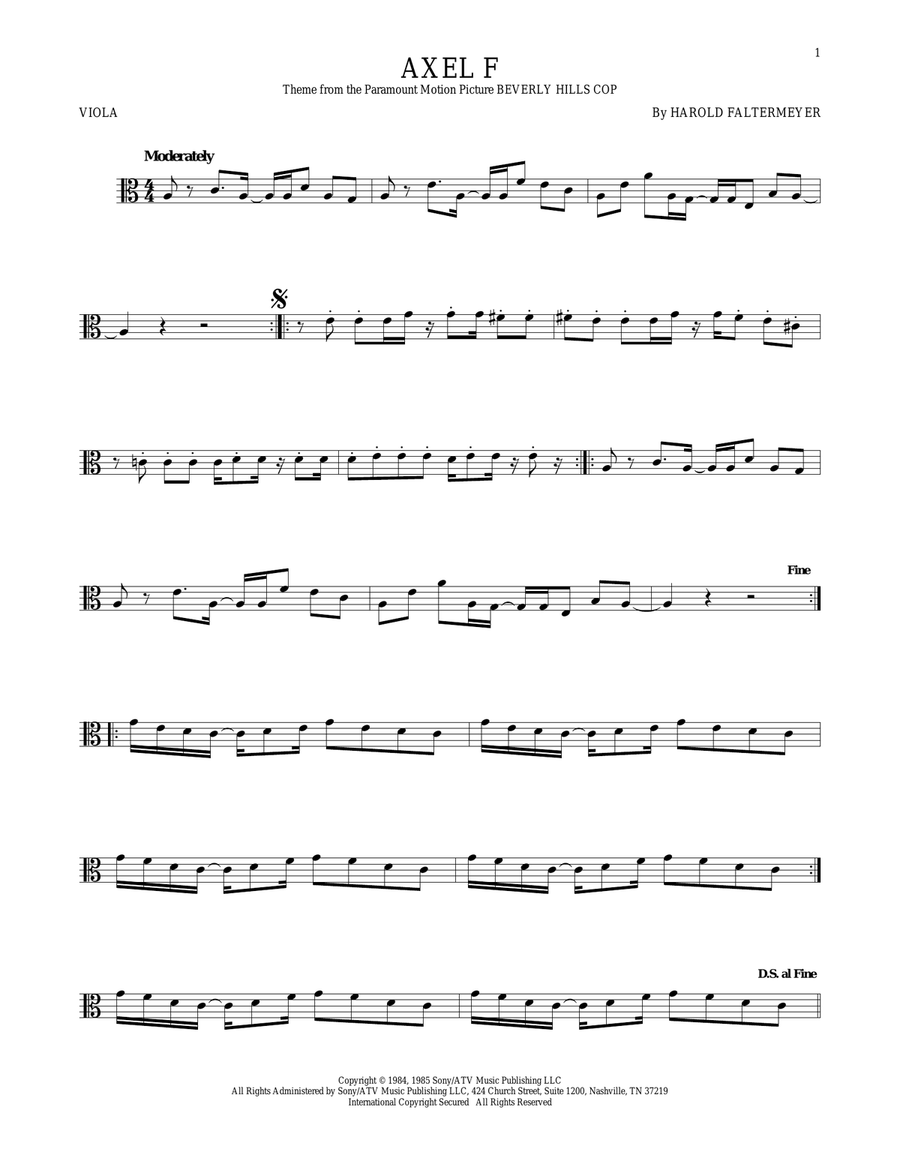 Axel F Viola Solo scores gallery preview page 1