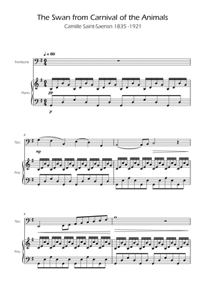 The Swan - Camille Saint-Saëns - Trombone w/ Piano