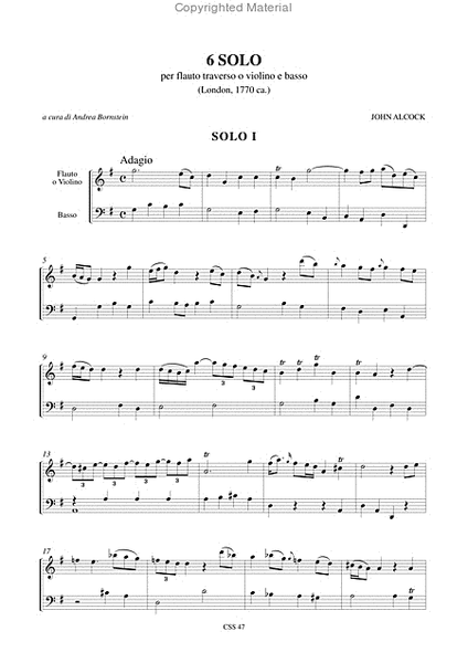 6 Solos (London c.1770) for Flute or Violin and Continuo