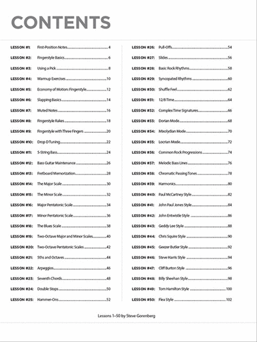 100 Rock Lessons 100 Rock Lessons Bass Guitar Tablature scores gallery preview page 2