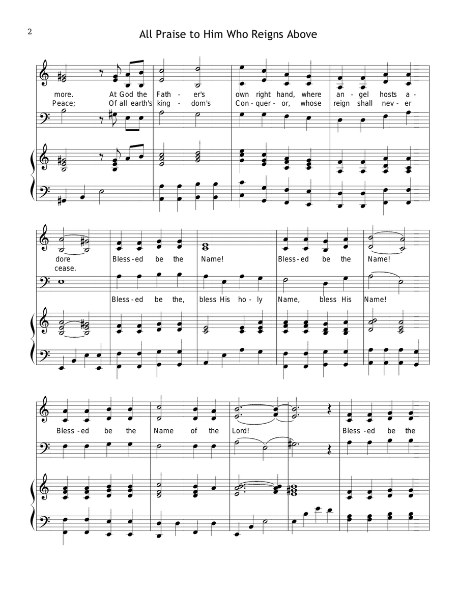 All Praise to Him Who Reigns Above (Blessed Be the Name) 4-Part scores gallery preview page 2