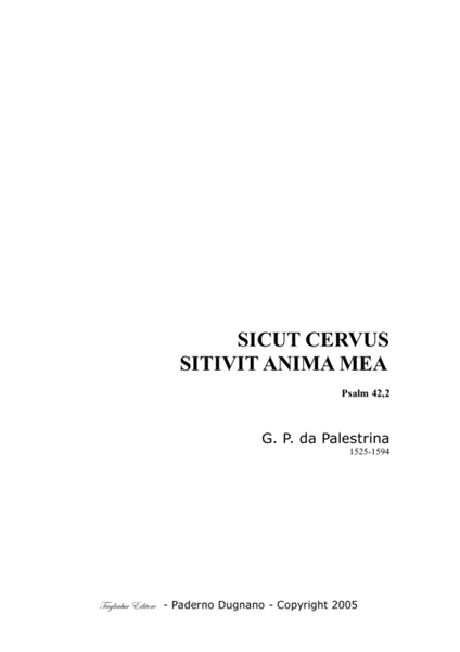 Psalm 42,2 - SICUT CERVUS and SITIVIT ANIMA MEA - Palestrina - For SATB Choir image number null
