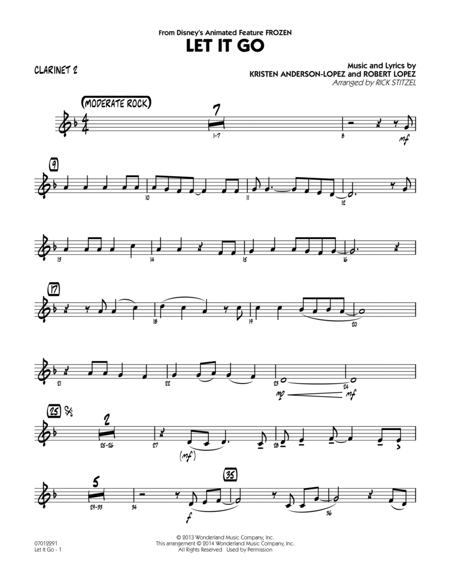 Let It Go (from Frozen) - Bb Clarinet 2 Jazz Ensemble scores gallery preview page 1