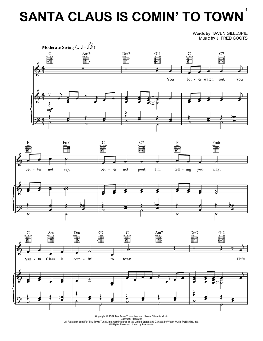 Santa claus coming shop to town chords