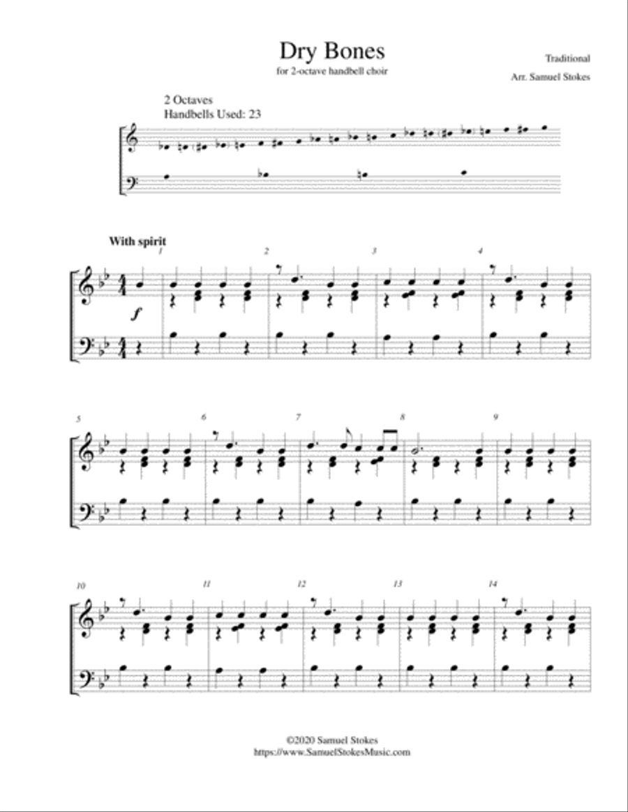 Dry Bones (Dem Bones/Them Bones) - for 2-octave handbell choir 2-Octaves scores gallery preview page 1
