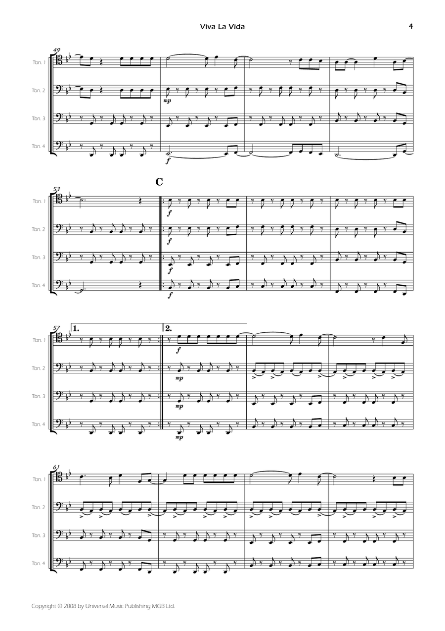 Viva La Vida Brass Quartet scores gallery preview page 6