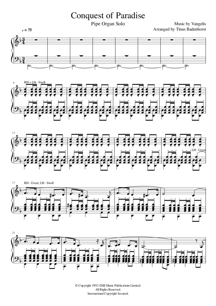 Conquest Of Paradise Organ Solo scores gallery preview page 1