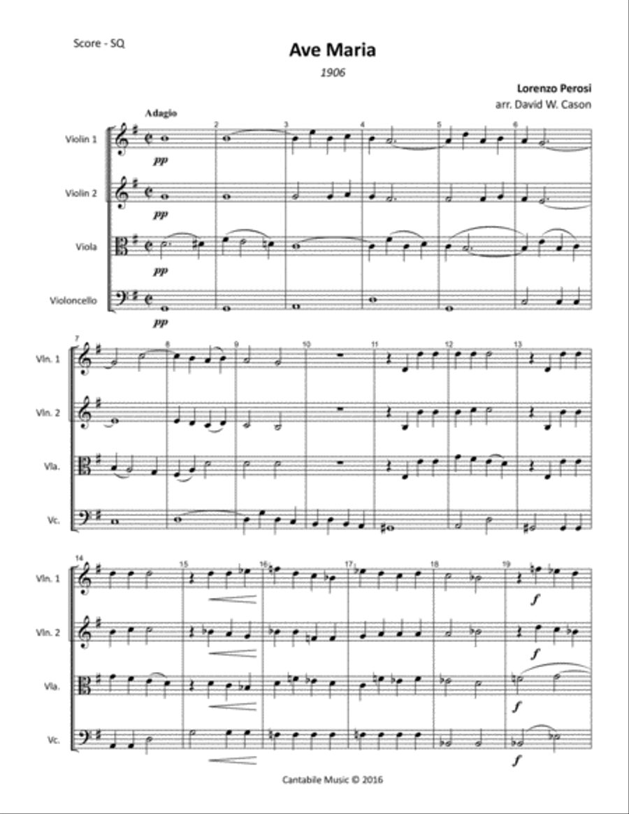 Ave Maria from Melodie sacre Anno X (Perosi) STRING QUARTET String Quartet scores gallery preview page 1