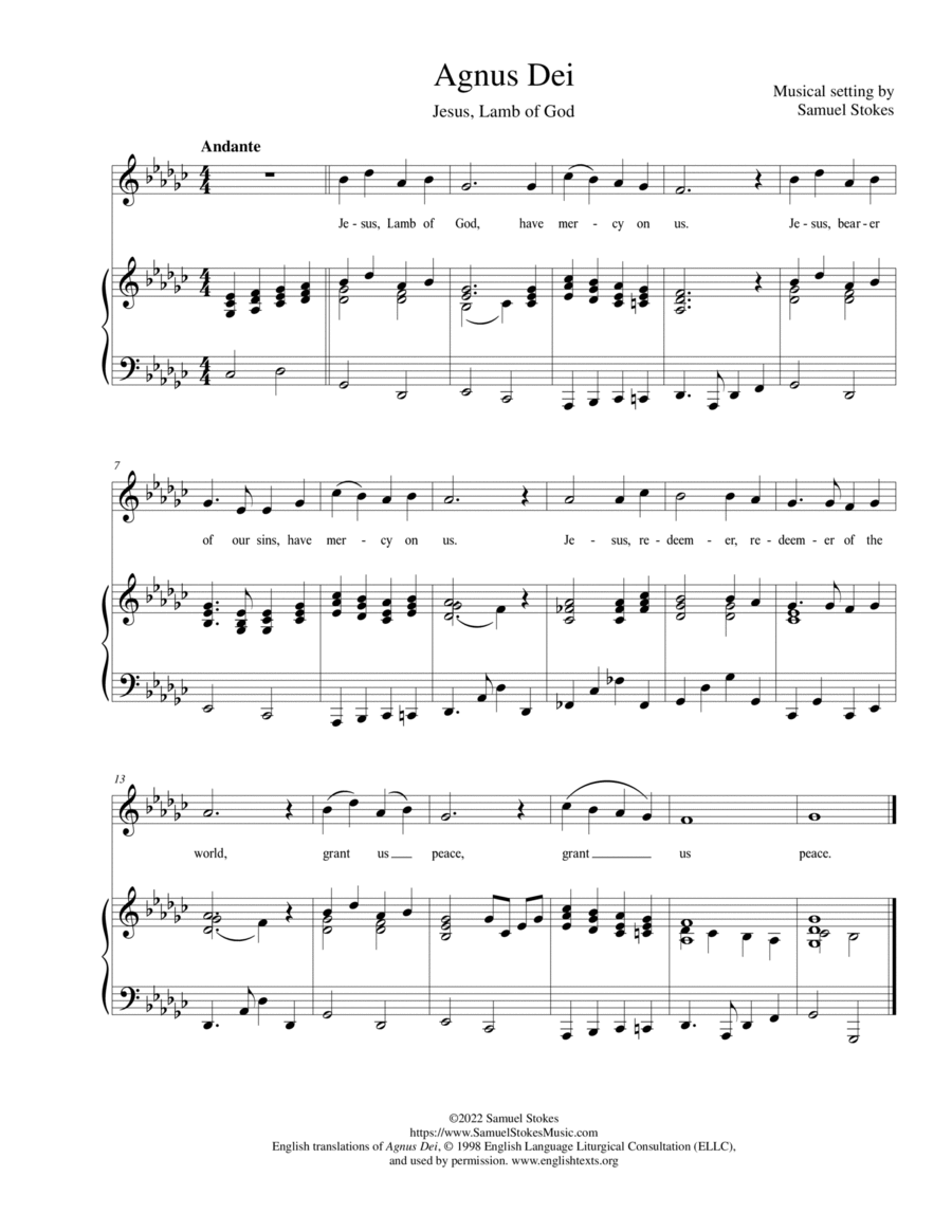 Agnus Dei (Jesus, Lamb of God) - for unison choir and piano image number null