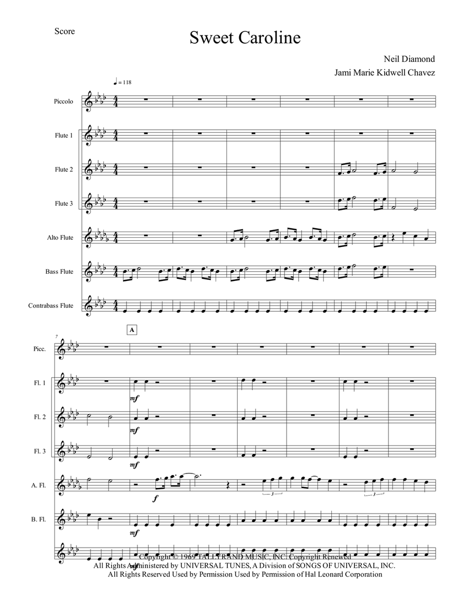 Sweet Caroline Flute Choir scores gallery preview page 2