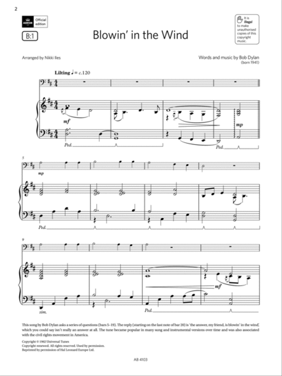 Blowin' in the wind (Grade Initial, B1, from the ABRSM Cello Syllabus from 2024) Cello Solo scores gallery preview page 2