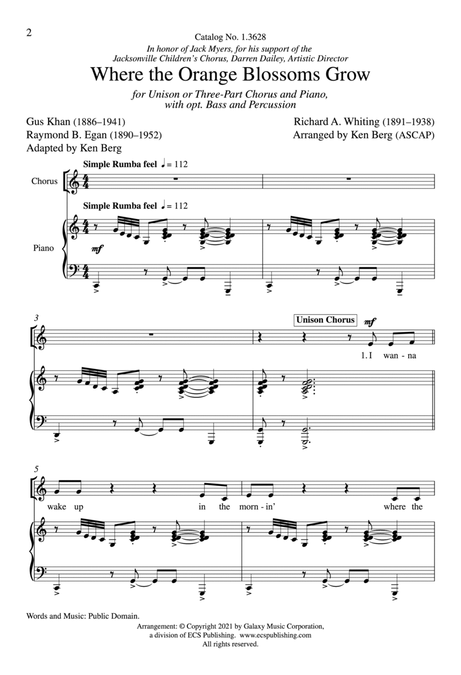 Where the Orange Blossoms Grow Unison Choir scores gallery preview page 1