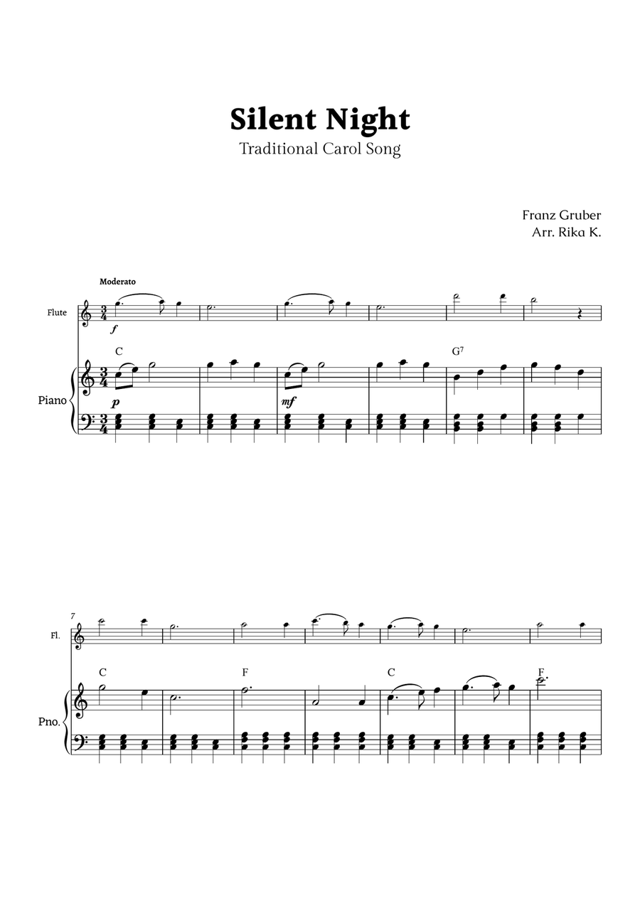 Silent Night for Flute and Piano Chamber Music scores gallery preview page 1