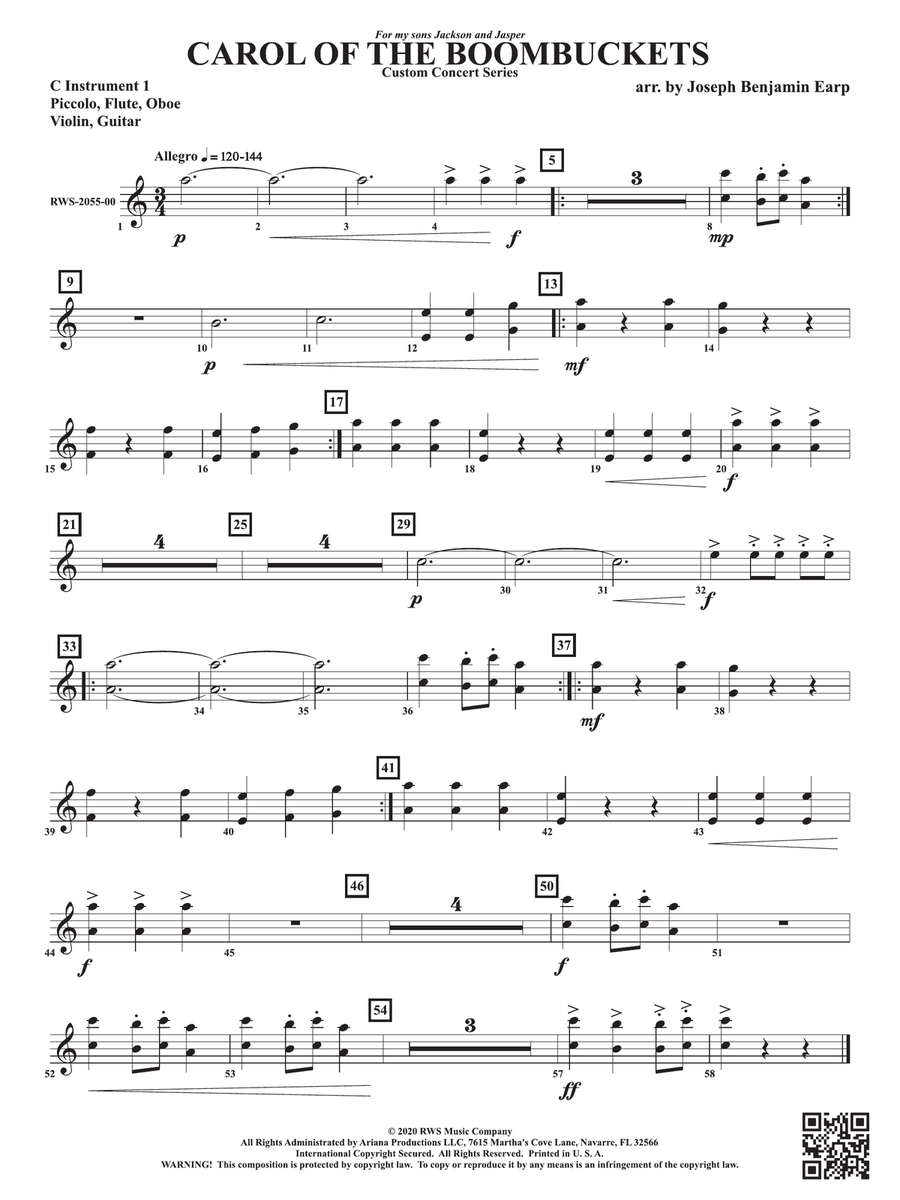 Carol of the Boombuckets: Part 1 - C Instruments T.C. C Instrument scores gallery preview page 1