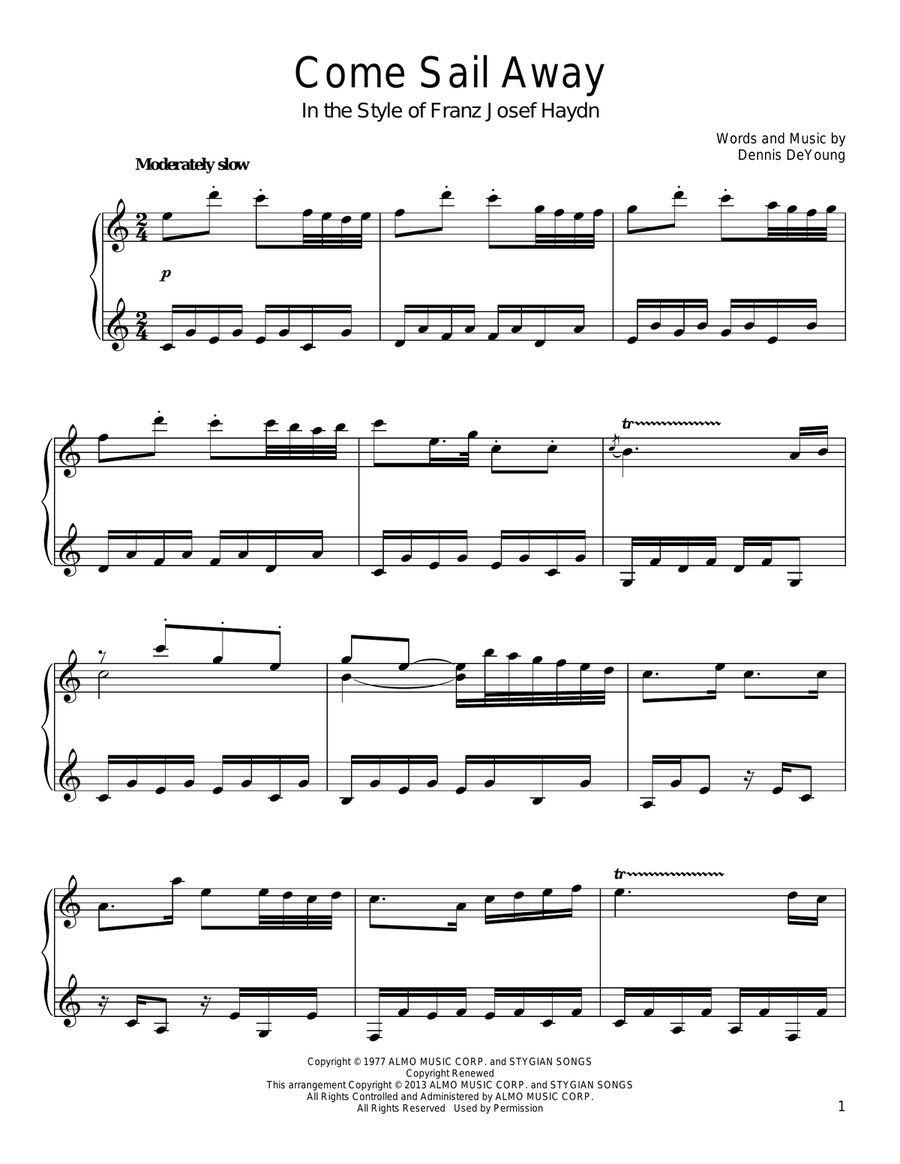 Come Sail Away (from Franz Josef Haydn) Piano Solo scores gallery preview page 1