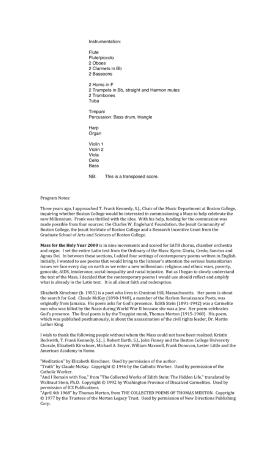 Mass for the Holy Year 2000, pt. 1 (2000) for SATB soloists, chorus and orchestra 4-Part scores gallery preview page 4