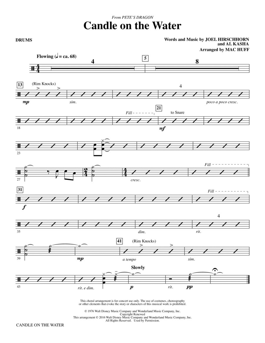 Candle on the Water (from Pete's Dragon) (arr. Mac Huff) - Drums