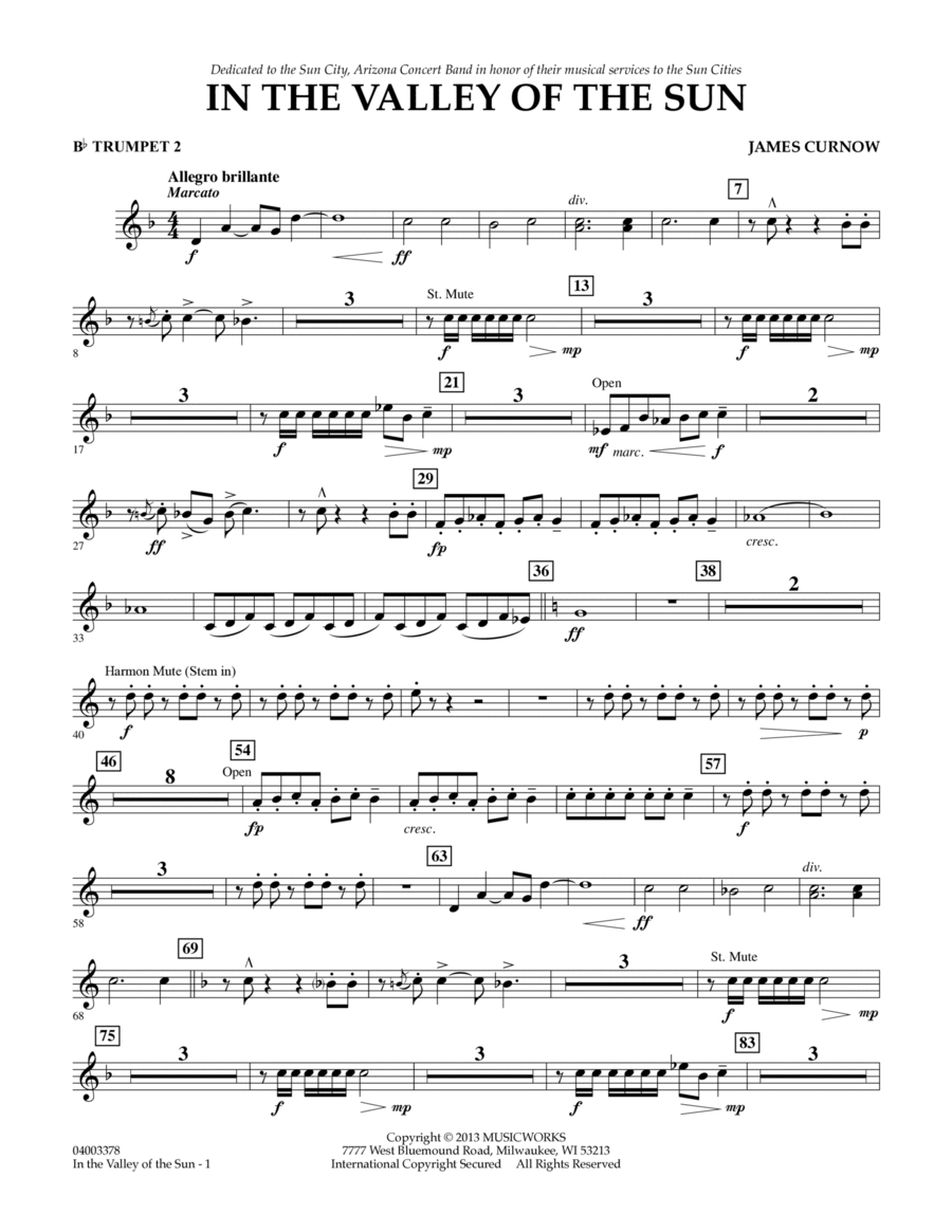 In the Valley of the Sun - Bb Trumpet 2 Concert Band scores gallery preview page 1