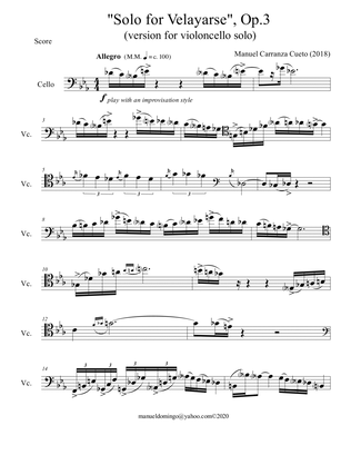 Solo for Velayarse, Op. 4 (solo cello version)