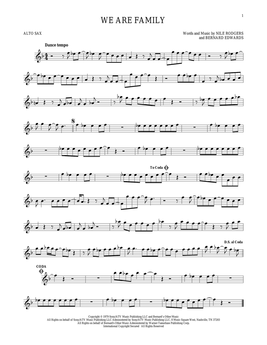 We Are Family Alto Saxophone scores gallery preview page 1