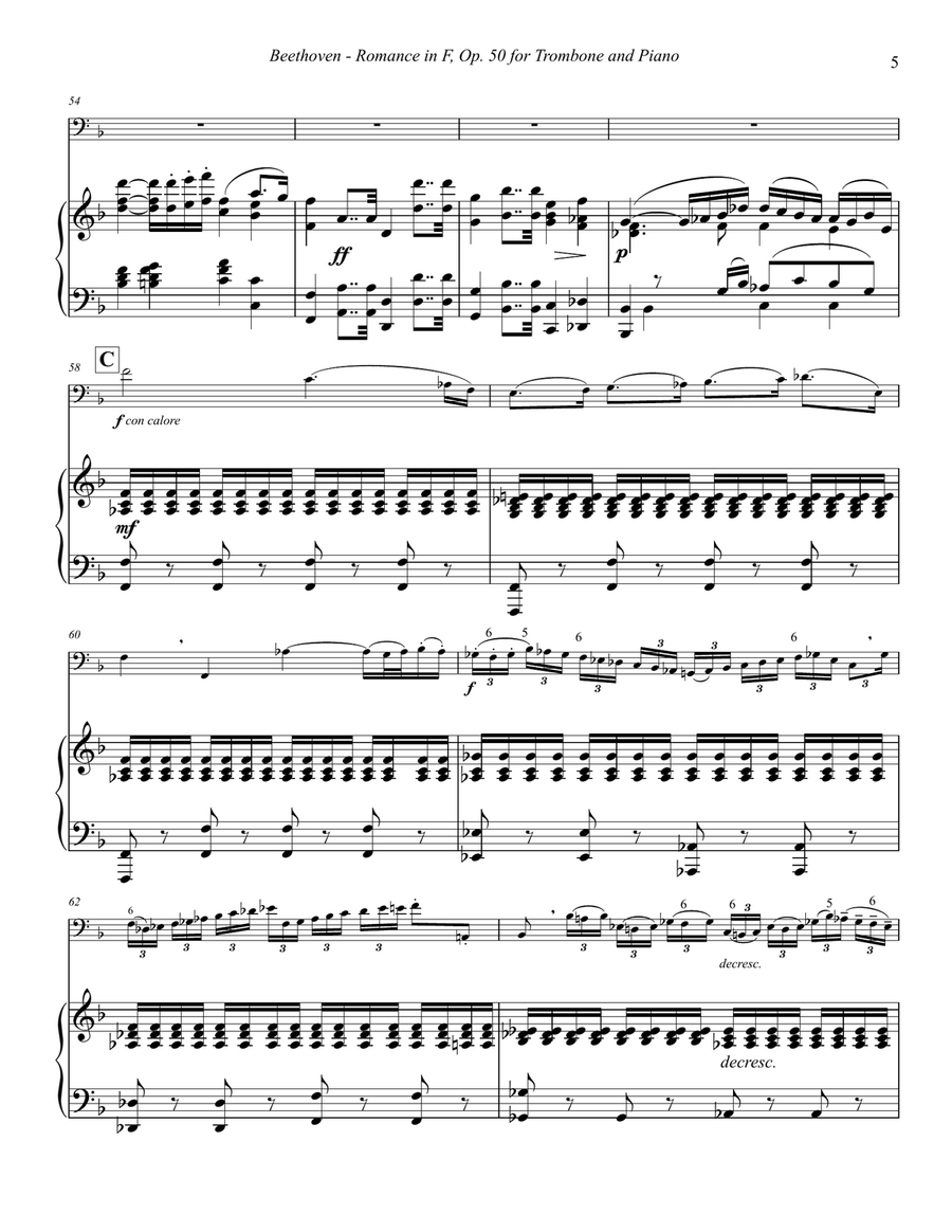 Romance No. 2 in F, Op. 50 for Trombone & Piano Piano scores gallery preview page 5