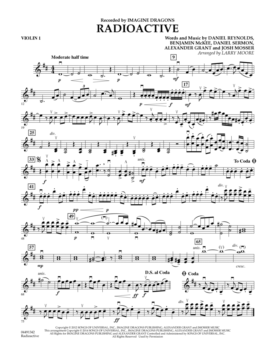 Radioactive - Violin 1 Orchestra scores gallery preview page 1