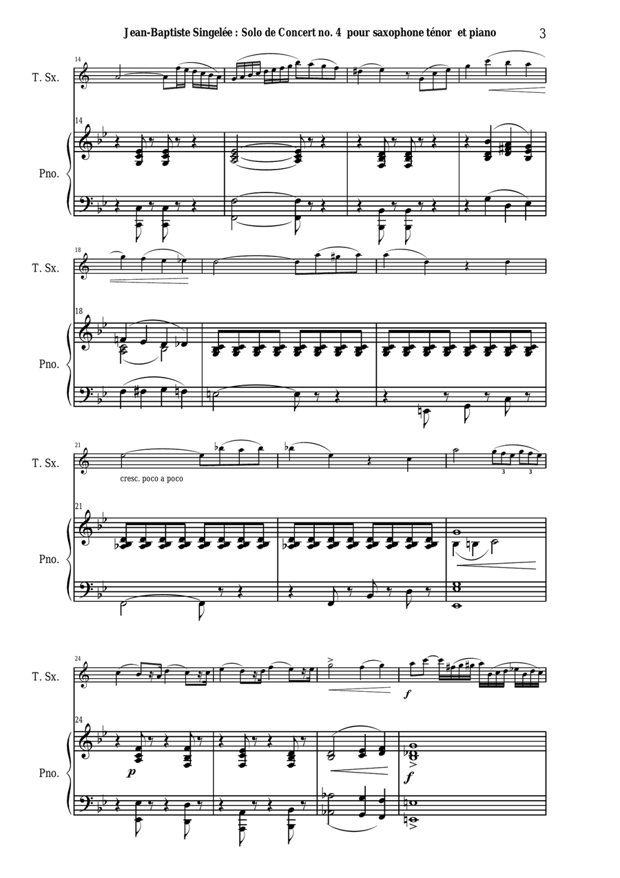 Jean-Baptiste Singelée Solo de Concert no. 4, Opus 84 for tenor saxophone and piano